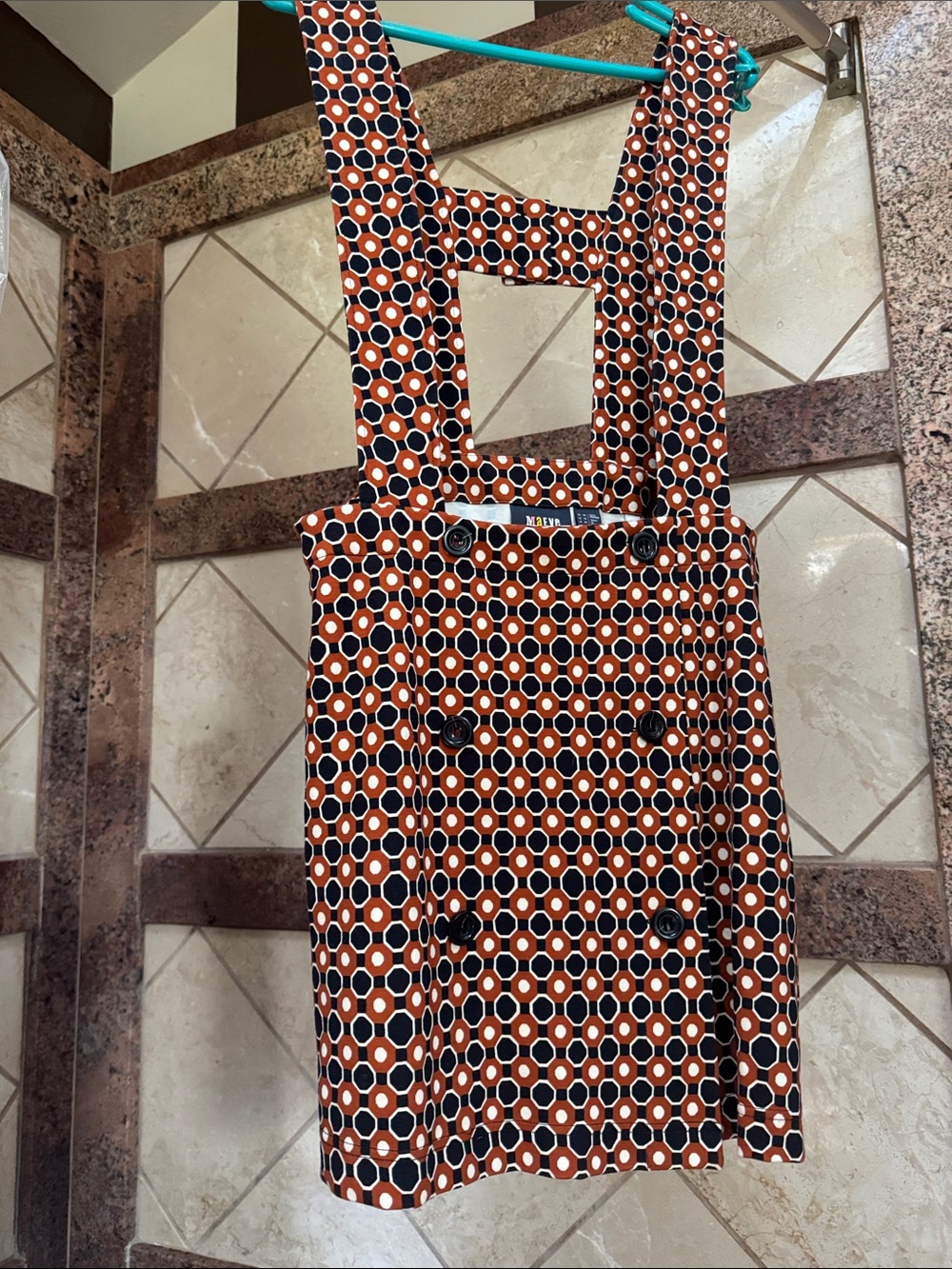 Anthropologie Orange and Black Geometric Pinafore Romper/skirt